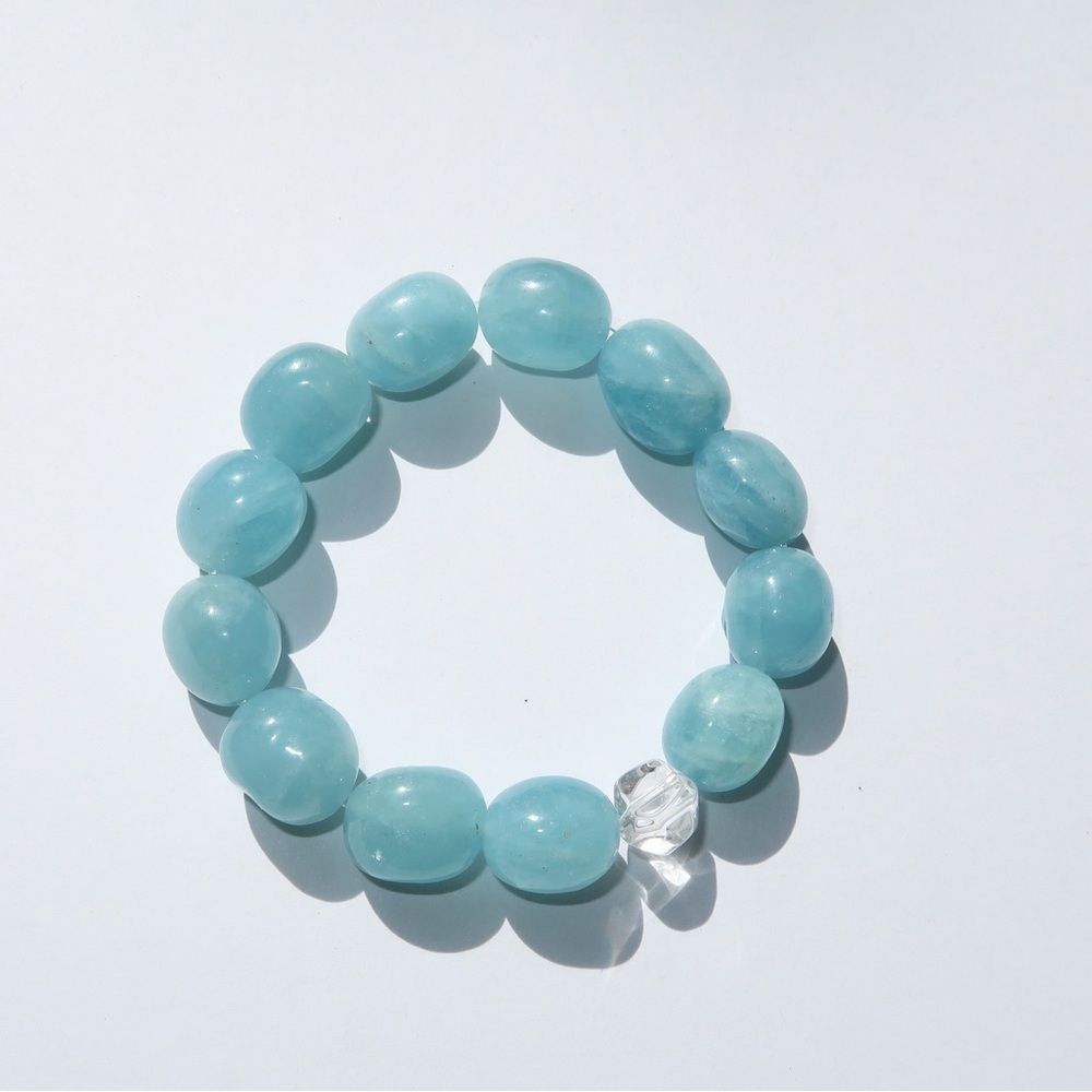Elegant Blue Aquamarine Beaded Bracelet by Hayamoon Natural Healing Stone